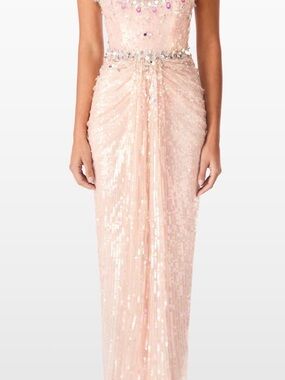 Jenny Packham Pink Sequin Gown with Jeweled Waist Spring 2025 London Release